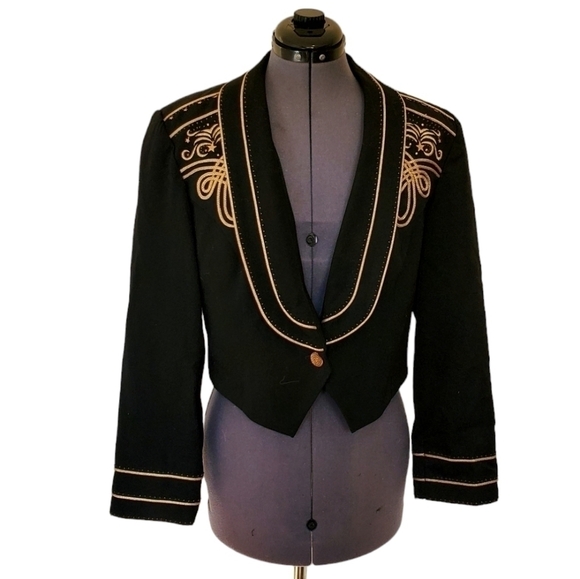 Vintage Jackets & Blazers - 80s Vintage  Marc D'alcy Wool Blazer with Metallic Embroidery Black Size 10